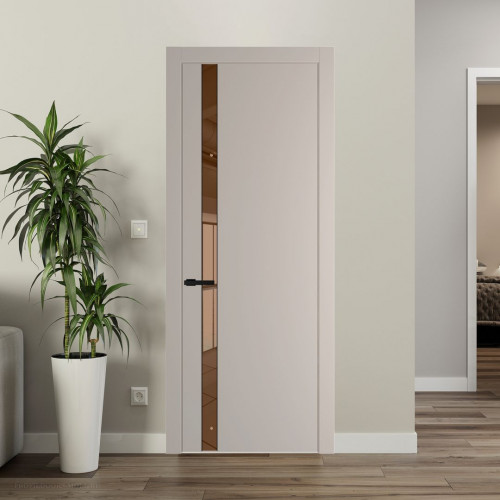Межкомнатная дверь ProfilDoors 18 PW Сэнд Зеркало Bronza молдинг Черный матовый