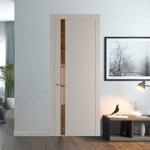 Межкомнатная дверь ProfilDoors 18 PW Сэнд Зеркало Bronza молдинг Никель матовый