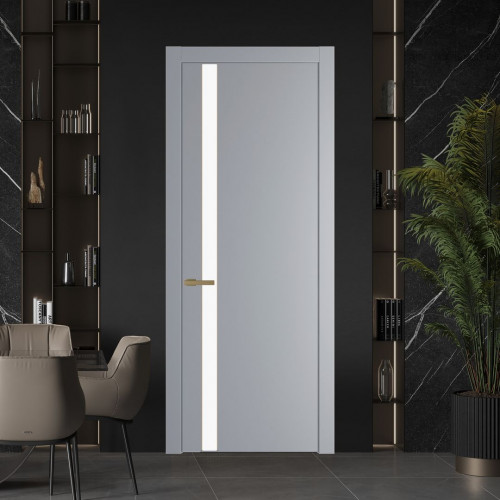 Межкомнатная дверь ProfilDoors 18 PW Смоки Монохром белый просветленный молдинг Золото