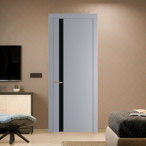 Межкомнатная дверь ProfilDoors 18 PW Смоки Монохром черный молдинг Никель матовый