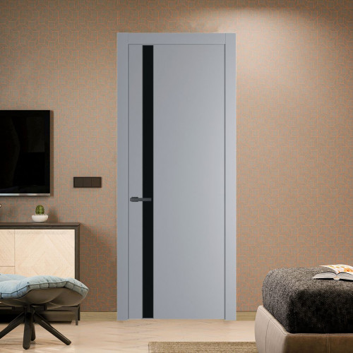Межкомнатная дверь ProfilDoors 18 PW Смоки Монохром черный молдинг Серая ночь
