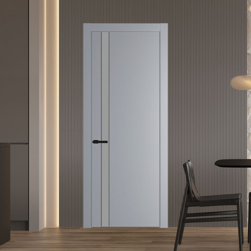 Межкомнатная дверь ProfilDoors 18 PW Смоки Монохром серый молдинг Черный матовый