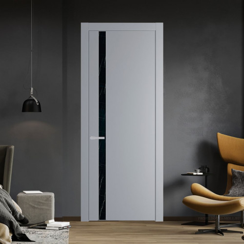 Межкомнатная дверь ProfilDoors 18 PW Смоки Неро мрамор молдинг Серебро