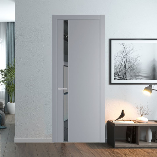 Межкомнатная дверь ProfilDoors 18 PW Смоки Зеркало Grey молдинг Серебро