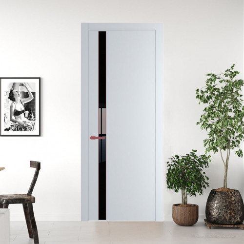 Межкомнатная дверь ProfilDoors 18 PW Вайт Lacobel Черный лак молдинг Красный антрацит