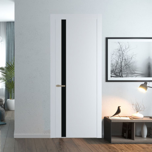 Межкомнатная дверь ProfilDoors 18 PW Вайт Монохром черный молдинг Никель матовый