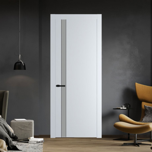 Межкомнатная дверь ProfilDoors 18 PW Вайт Монохром серый молдинг Черный матовый
