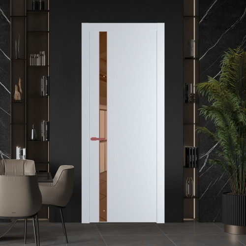 Межкомнатная дверь ProfilDoors 18 PW Вайт Зеркало Bronza молдинг Красный антрацит