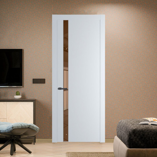 Межкомнатная дверь ProfilDoors 18 PW Вайт Зеркало Bronza молдинг Серая ночь