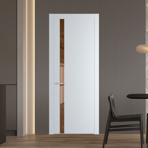 Межкомнатная дверь ProfilDoors 18 PW Вайт Зеркало Bronza молдинг Серебро