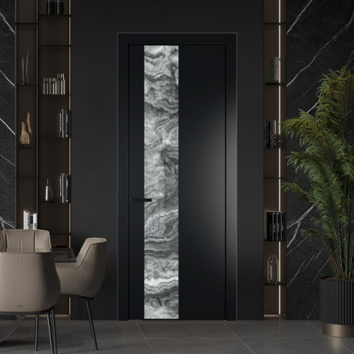 Межкомнатная дверь ProfilDoors 19 PW Блэк Атриум серебро молдинг Черный матовый