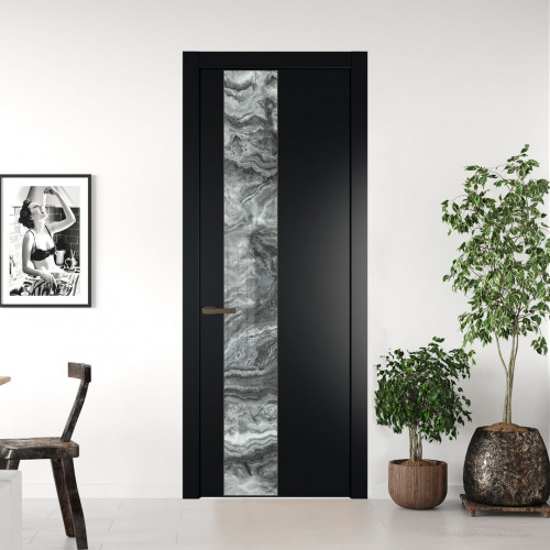 Межкомнатная дверь ProfilDoors 19 PW Блэк Атриум серебро молдинг Деорэ