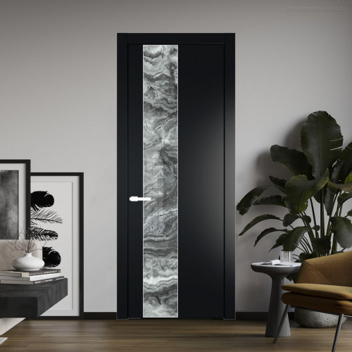 Межкомнатная дверь ProfilDoors 19 PW Блэк Атриум серебро молдинг Вайт