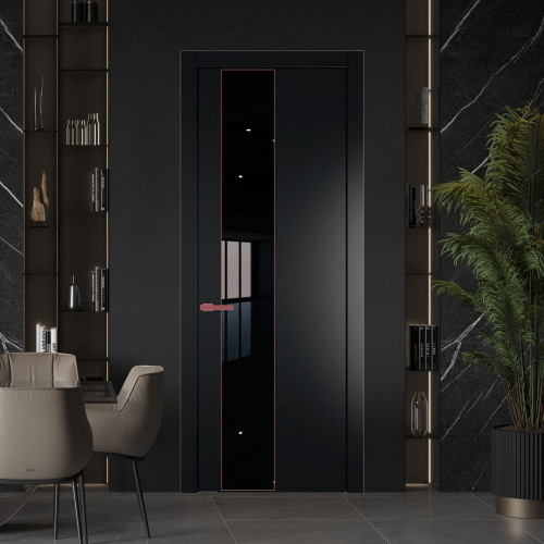 Межкомнатная дверь ProfilDoors 19 PW Блэк Lacobel Черный лак молдинг Красный антрацит