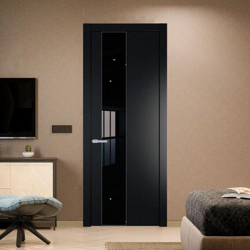 Межкомнатная дверь ProfilDoors 19 PW Блэк Lacobel Черный лак молдинг Зеленый воск