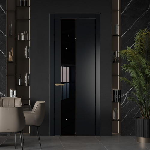 Межкомнатная дверь ProfilDoors 19 PW Блэк Lacobel Черный лак молдинг Золото