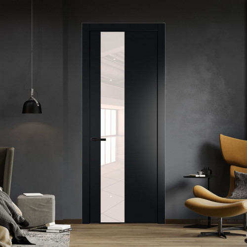 Межкомнатная дверь ProfilDoors 19 PW Блэк Lacobel Перламутровый лак молдинг Черный матовый