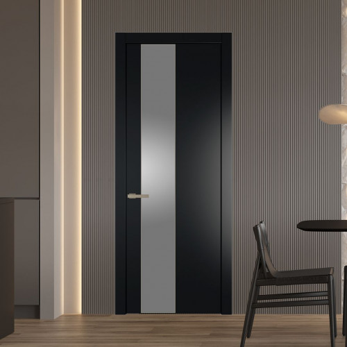 Межкомнатная дверь ProfilDoors 19 PW Блэк Lacobel Серебряный лак молдинг Никель матовый