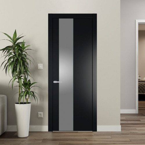Межкомнатная дверь ProfilDoors 19 PW Блэк Lacobel Серебряный лак молдинг Зеленый воск