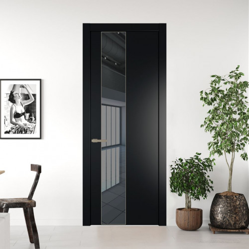 Межкомнатная дверь ProfilDoors 19 PW Блэк Зеркало Grey молдинг Никель матовый