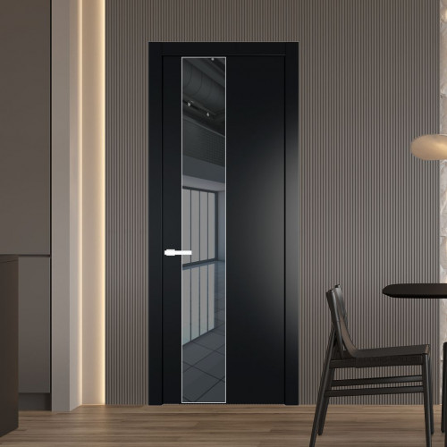Межкомнатная дверь ProfilDoors 19 PW Блэк Зеркало Grey молдинг Вайт