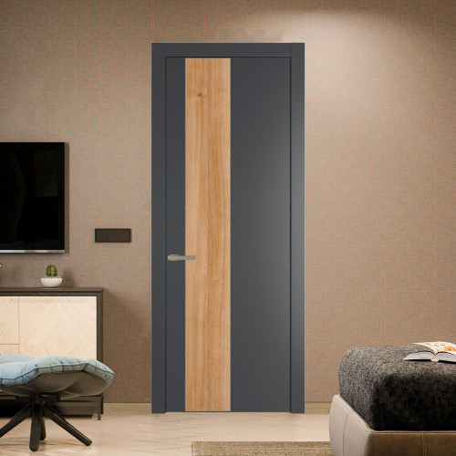 Межкомнатная дверь ProfilDoors 19 PW Графит Дуб Карамель молдинг Никель матовый