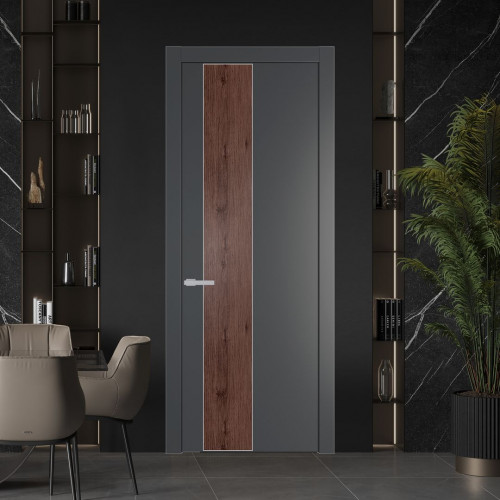 Межкомнатная дверь ProfilDoors 19 PW Графит Дуб Тобакко молдинг Серебро