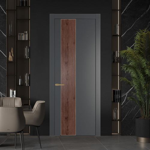 Межкомнатная дверь ProfilDoors 19 PW Графит Дуб Тобакко молдинг Золото