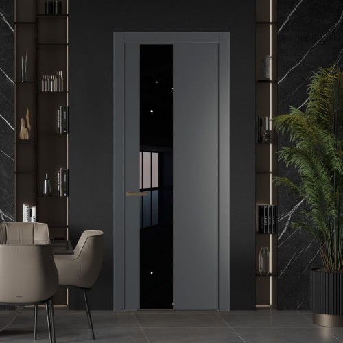 Межкомнатная дверь ProfilDoors 19 PW Графит Lacobel Черный лак молдинг Деорэ