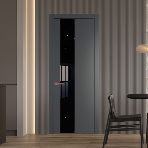 Межкомнатная дверь ProfilDoors 19 PW Графит Lacobel Черный лак молдинг Красный антрацит