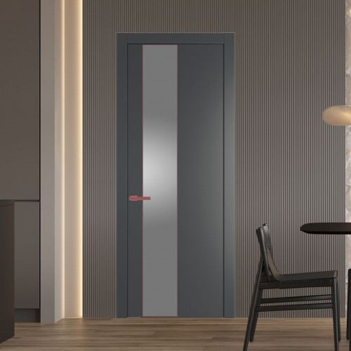 Межкомнатная дверь ProfilDoors 19 PW Графит Lacobel Серебряный лак молдинг Красный антрацит