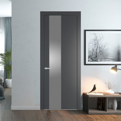 Межкомнатная дверь ProfilDoors 19 PW Графит Lacobel Серебряный лак молдинг Зеленый воск