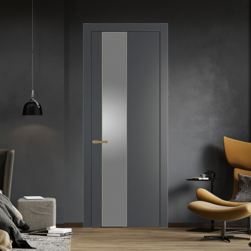 Межкомнатная дверь ProfilDoors 19 PW Графит Lacobel Серебряный лак молдинг Золото