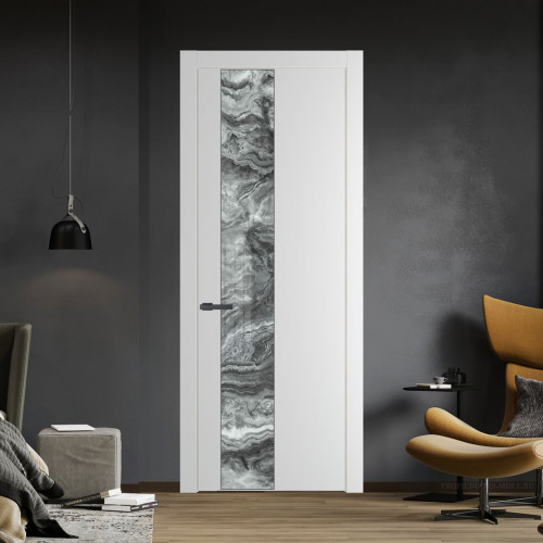 Межкомнатная дверь ProfilDoors 19 PW Крем Вайт Атриум серебро молдинг Серая ночь