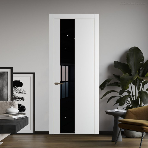 Межкомнатная дверь ProfilDoors 19 PW Крем Вайт Lacobel Черный лак молдинг Деорэ