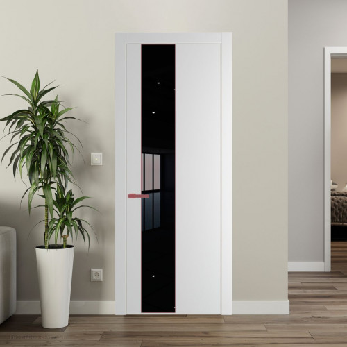 Межкомнатная дверь ProfilDoors 19 PW Крем Вайт Lacobel Черный лак молдинг Красный антрацит