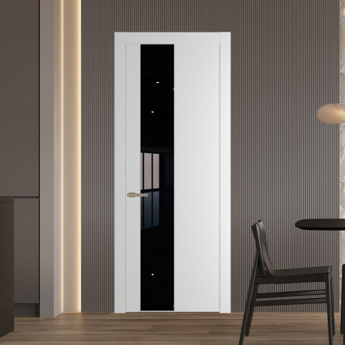 Межкомнатная дверь ProfilDoors 19 PW Крем Вайт Lacobel Черный лак молдинг Никель матовый