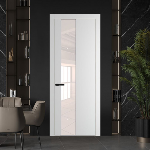 Межкомнатная дверь ProfilDoors 19 PW Крем Вайт Lacobel Перламутровый лак молдинг Черный матовый