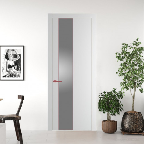 Межкомнатная дверь ProfilDoors 19 PW Крем Вайт Lacobel Серебряный лак молдинг Красный антрацит