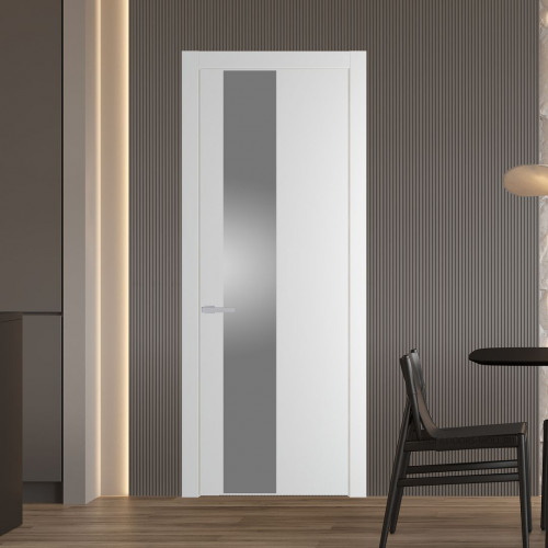 Межкомнатная дверь ProfilDoors 19 PW Крем Вайт Lacobel Серебряный лак молдинг Серебро