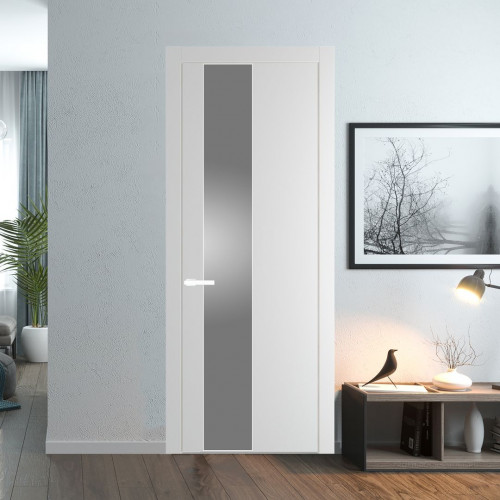 Межкомнатная дверь ProfilDoors 19 PW Крем Вайт Lacobel Серебряный лак молдинг Вайт