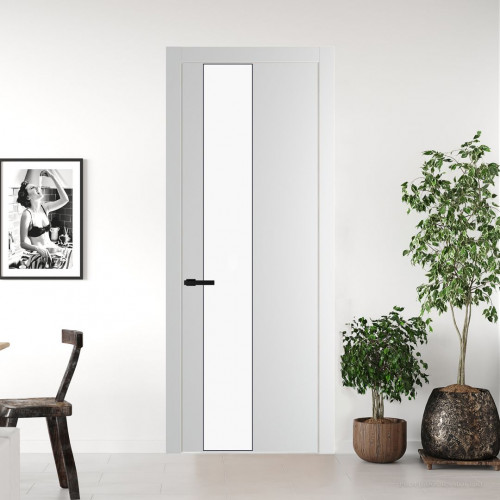 Межкомнатная дверь ProfilDoors 19 PW Крем Вайт Монохром белый просветленный молдинг Черный матовый
