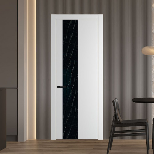 Межкомнатная дверь ProfilDoors 19 PW Крем Вайт Неро мрамор молдинг Черный матовый
