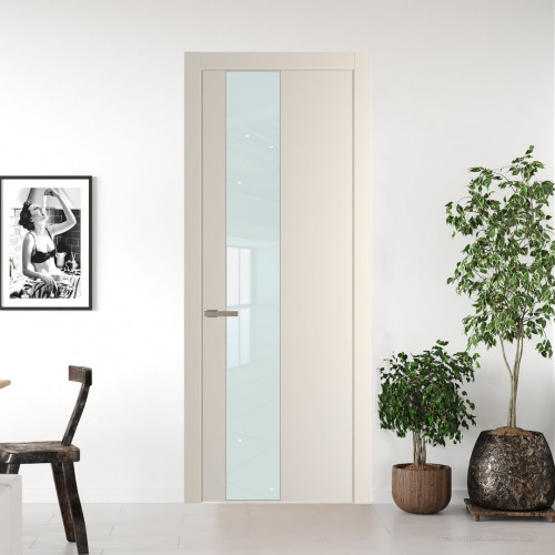 Межкомнатная дверь ProfilDoors 19 PW Кремовая Магнолия Lacobel Белый лак молдинг Никель матовый
