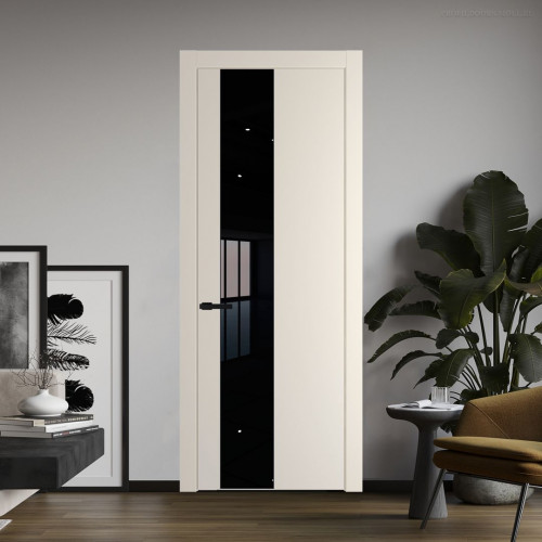 Межкомнатная дверь ProfilDoors 19 PW Кремовая Магнолия Lacobel Черный лак молдинг Черный матовый