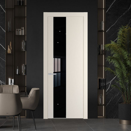 Межкомнатная дверь ProfilDoors 19 PW Кремовая Магнолия Lacobel Черный лак молдинг Серебро