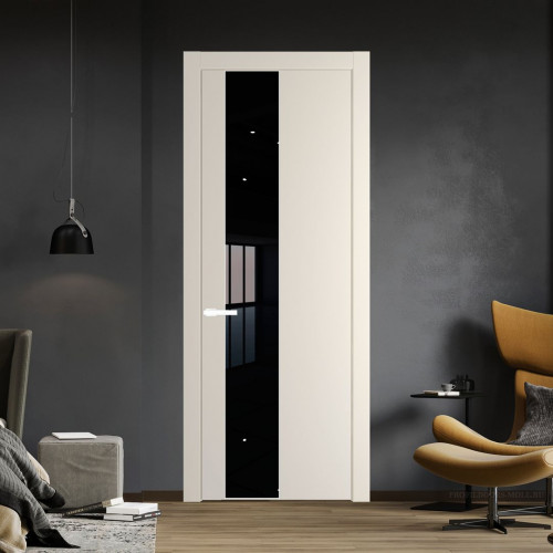 Межкомнатная дверь ProfilDoors 19 PW Кремовая Магнолия Lacobel Черный лак молдинг Вайт