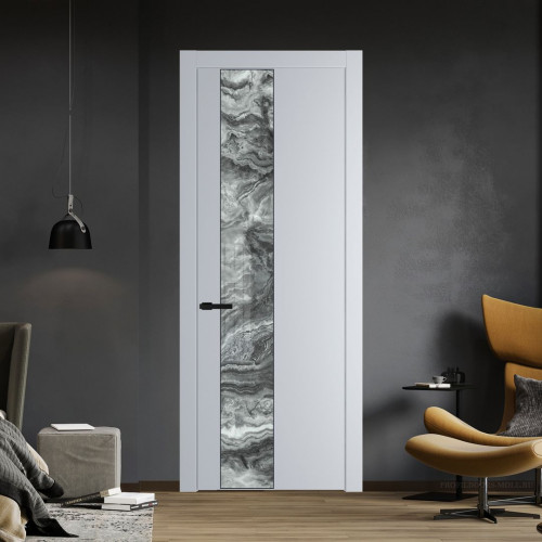 Межкомнатная дверь ProfilDoors 19 PW Лайт Грей Атриум серебро молдинг Черный матовый