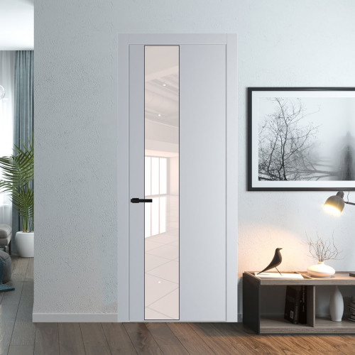 Межкомнатная дверь ProfilDoors 19 PW Лайт Грей Lacobel Перламутровый лак молдинг Черный матовый