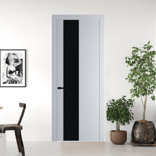Межкомнатная дверь ProfilDoors 19 PW Лайт Грей Монохром черный молдинг Черный матовый